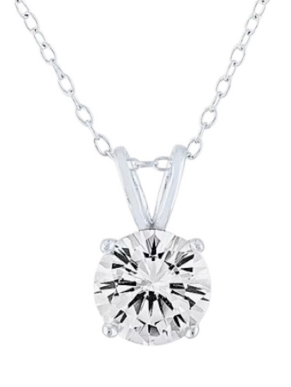 Sterling Silver (925) Lab Created White Sapphire Round Pendant/Necklace (NWT)